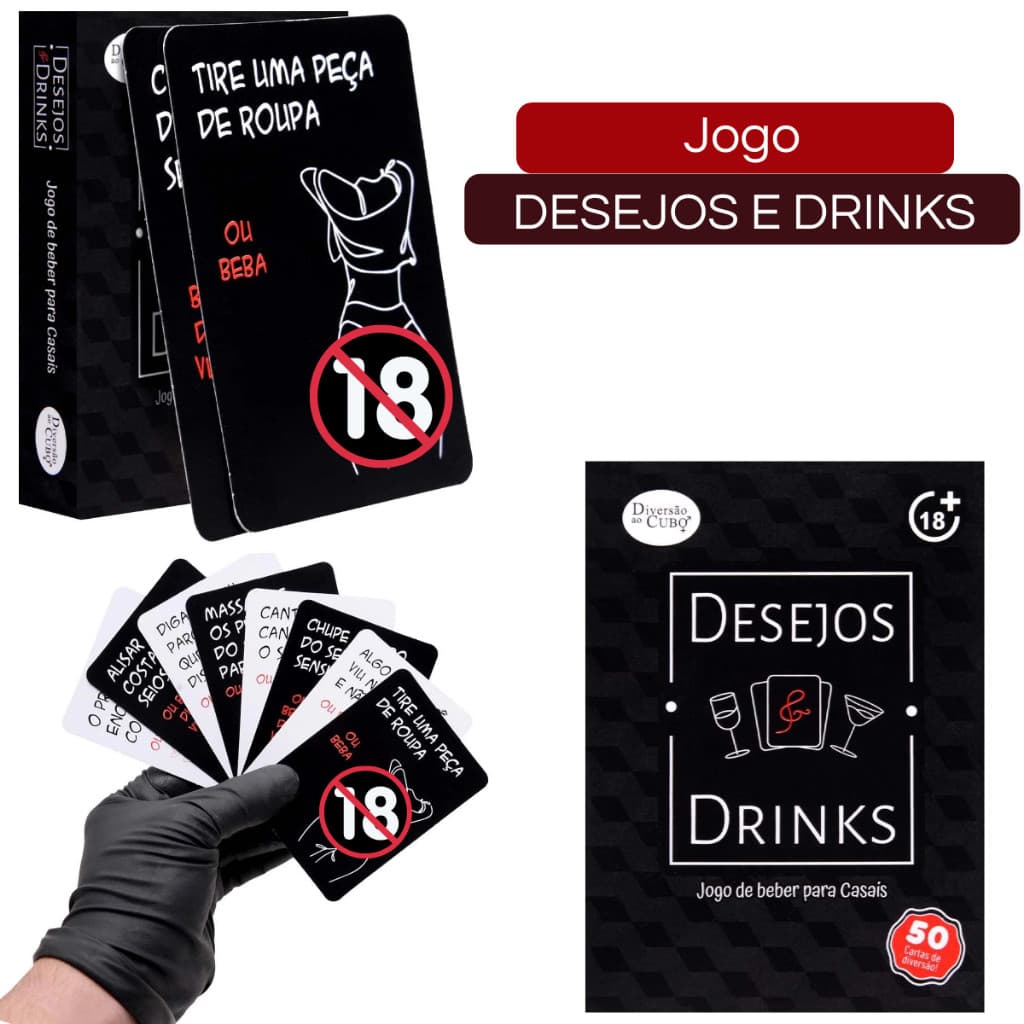 Jogo Desejos e Drinks Para Casais Baralho Adulto Divertido 50 Cartas