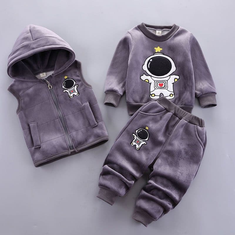 Conjunto de 3 Peças para Meninas com Estampa de Astronauta + Colete com Capuz + Calças Casuais 0-4 Anos Primavera BTGB