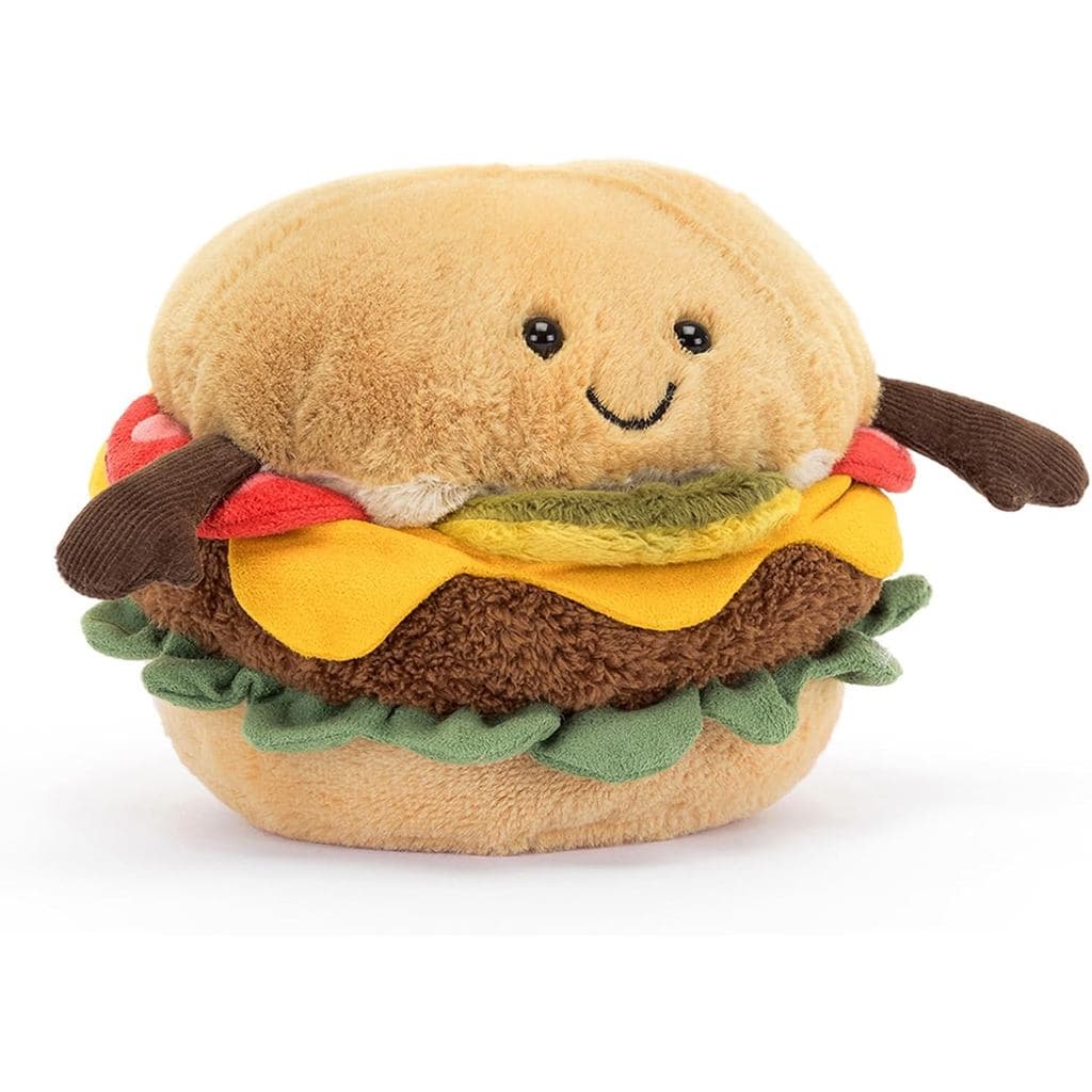Brinquedo de Pelúcia Jellycat Amuseables Burger, 4,5 polegadas |   Pelúcia de Comida |   Ideia de Presente Divertida