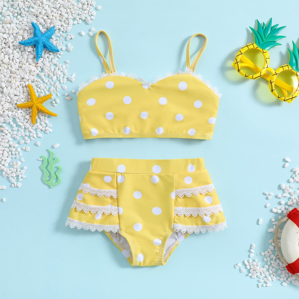 Polka Dot Print Bebê Crianças Maiô Verão Praia Bonito Meninas Conjunto De Biquíni 2-8 Anos Ao Ar Livre Terno De Natação