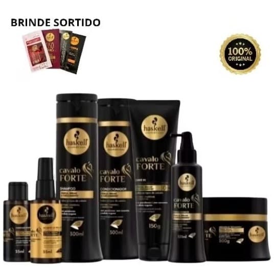 Kit haskell cavalo forte 7 Itens 300ml Shampoo Condicionador Mascara Complexo Selante Leavin e Tônico