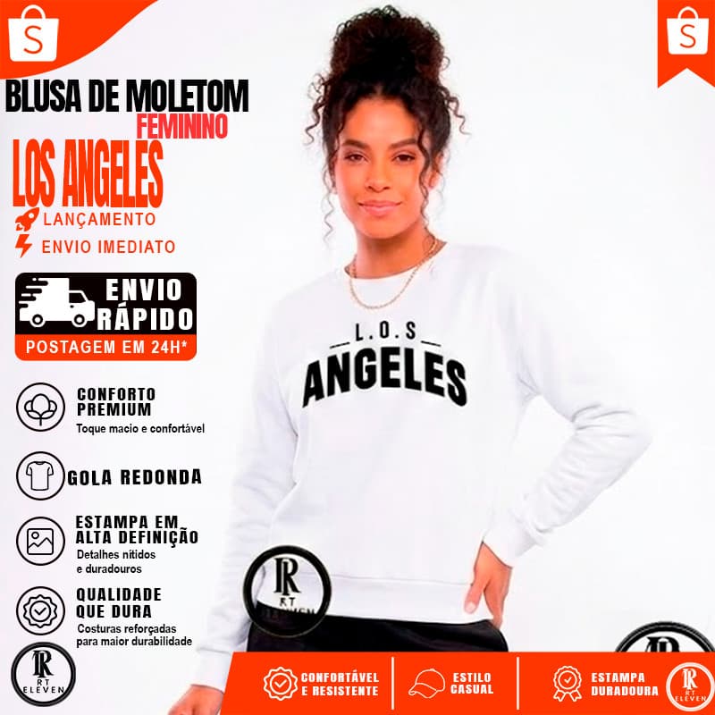 Moletom Feminino Los Angeles Gola Careca  Blusa De Frio Moletom Diversas Cores Envio Rápido