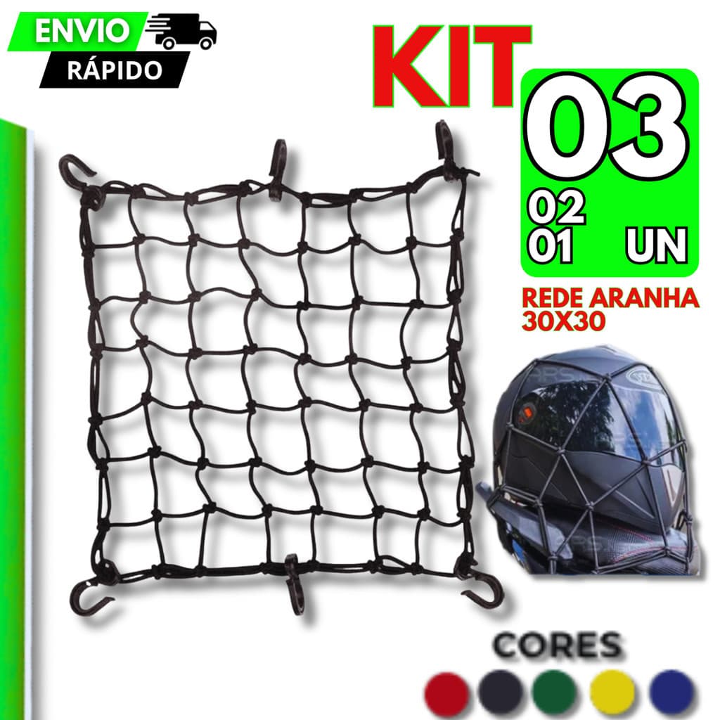 1/2/3 Rede Aranha para Moto 30x30cm Fusível Elásticas Alta Fixação com 6 Ganchos Reforçados Motoboy Entrega