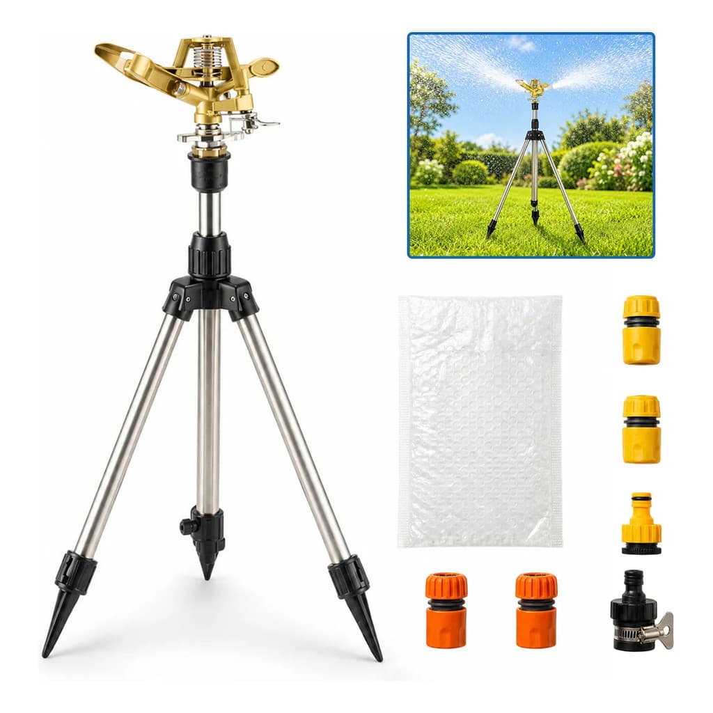 Aspersor Giratório Com Tripé De Aço Inoxidável E Kit De Cone