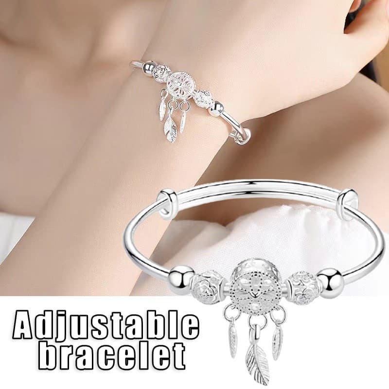 1 Peça Pulseira De Penas Apanhador De Sonhos , Metal Prateado , Fecho Deslizante Ajustável , Estilo Boho , Joia , Presen