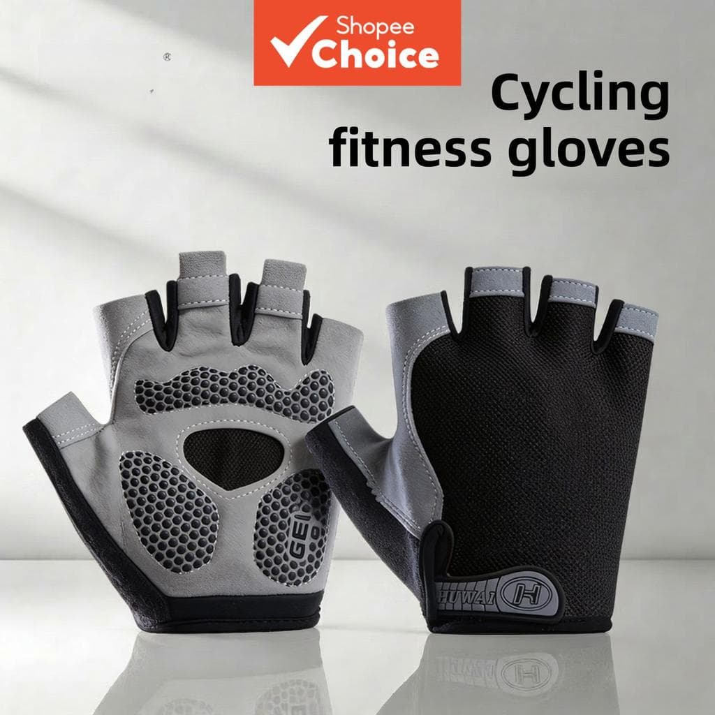 Luvas de meio dedo fitness para ciclismo e treino ao ar livre, respiráveis, antiderrapante, absorção de choque, evita