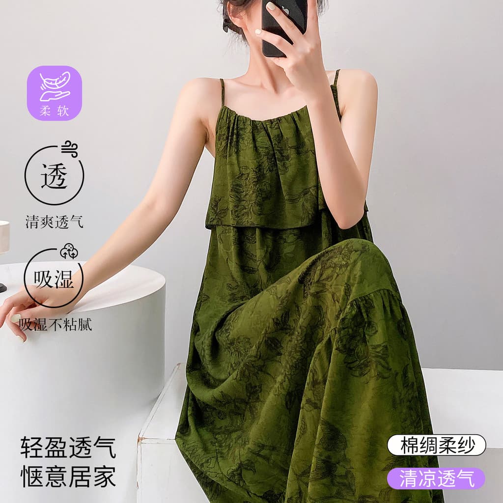 Camisola de seda de algodão feminina verão estilo fino puro desejo estilo High-End algodão Artificial Homewear pode usar
