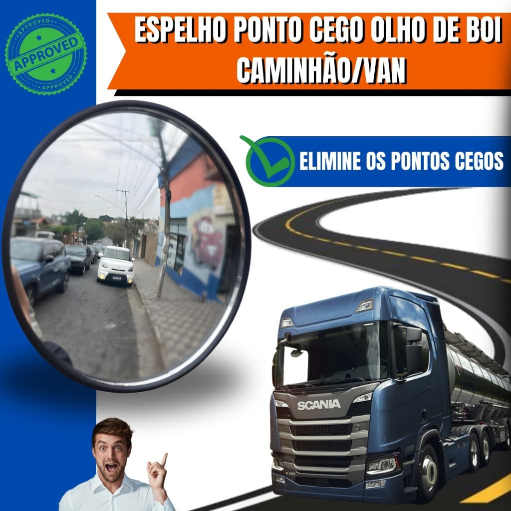 Par Espelho Retrovisor Kit Olho de Boi Aux Convexo Externo Caminhão Van 7CM Com Dupla Face Universal