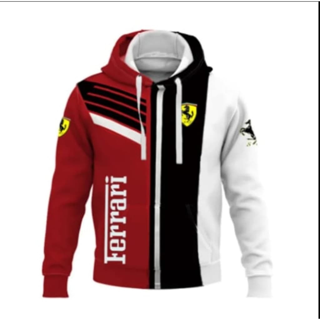 Moletom Blusa Sublimado 100% Poliéster Ferrari Corrida Formula 1 Full Print com Capuz San Prime
