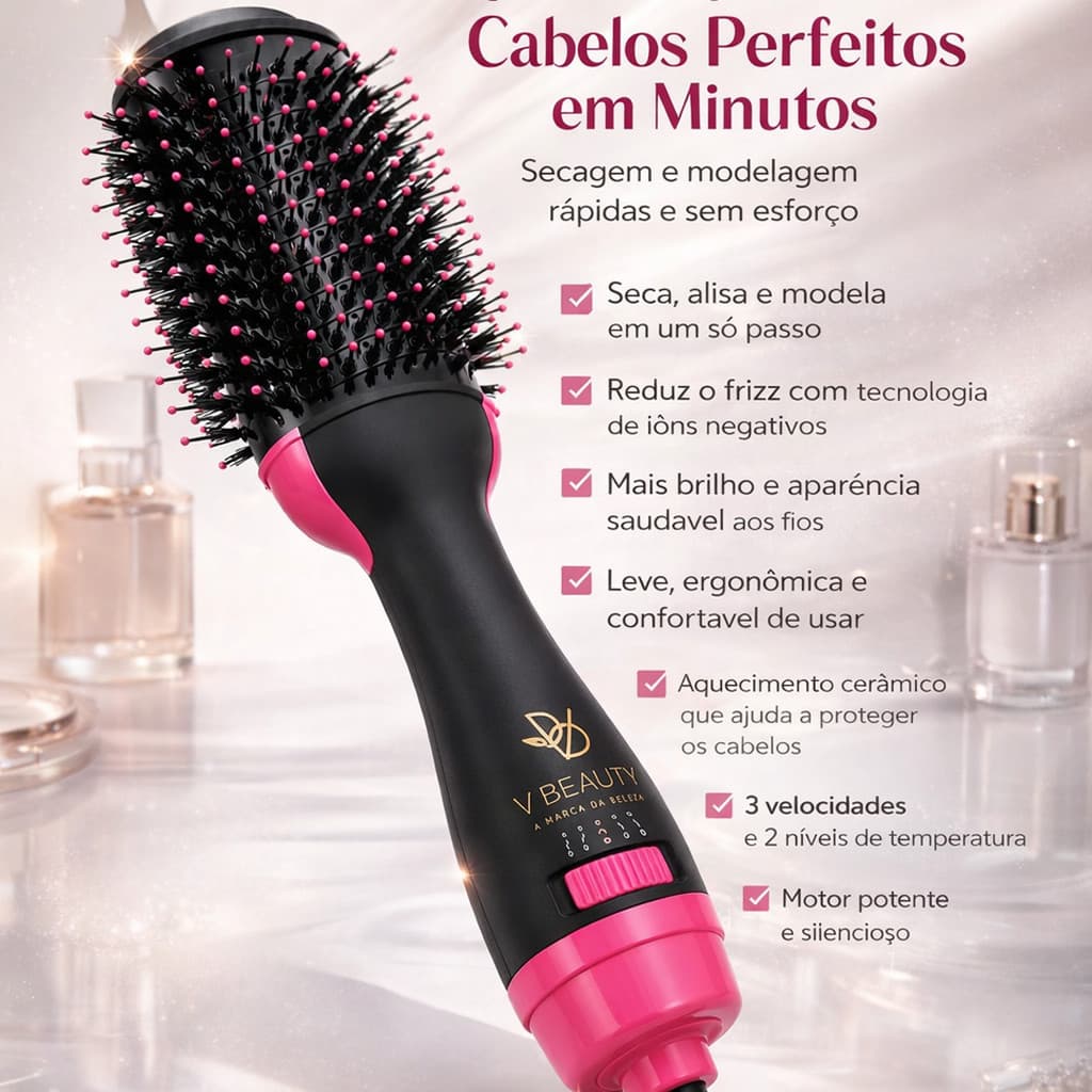 Escova Alisadora V Beauty AIR 360°: Escova Secadora 1000W com Tecnologia Anti-Frizz