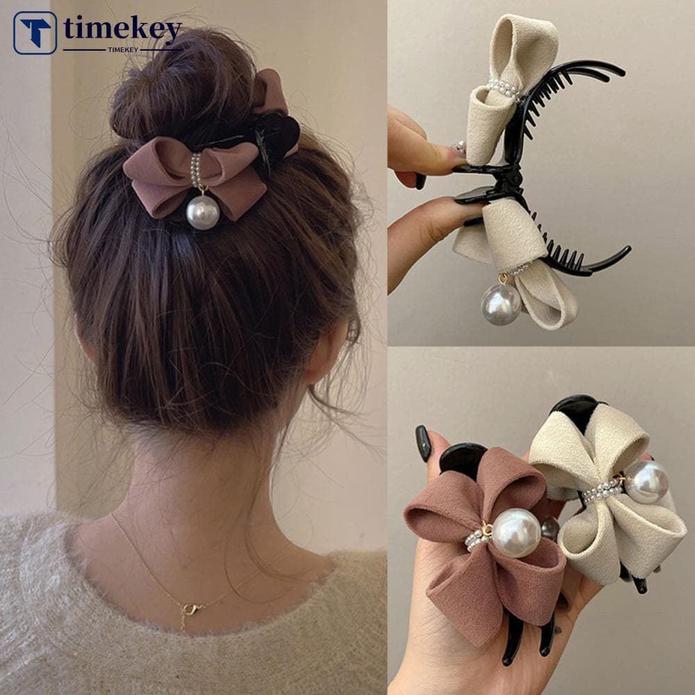 1PC Pérola Arco Tecido Grampo De Cabelo Para Mulheres Coreano Estilo Suave Doce Pelúcia Tubarão Clipe Elegante M