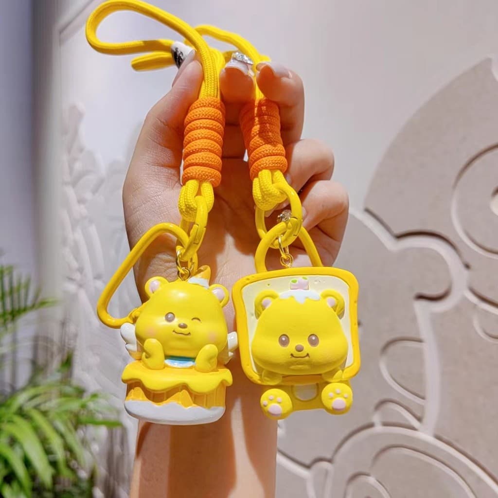 Desenhos animados dos desenhos animados creme urso chaveiro casal chaveiro chave do carro pingente menina saco pingente