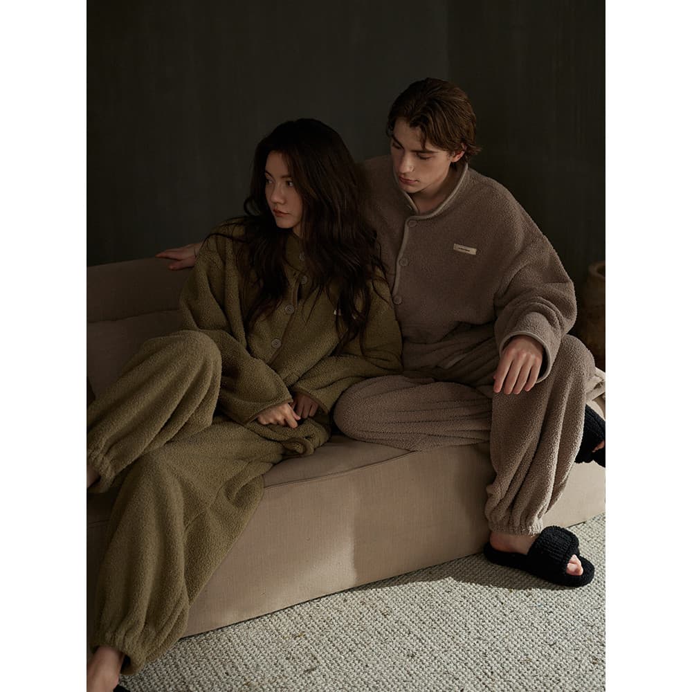 Sinfonia casal pijamas antiestáticos feminino Coral velo terno engrossado flanela casa roupas masculinas outono inverno