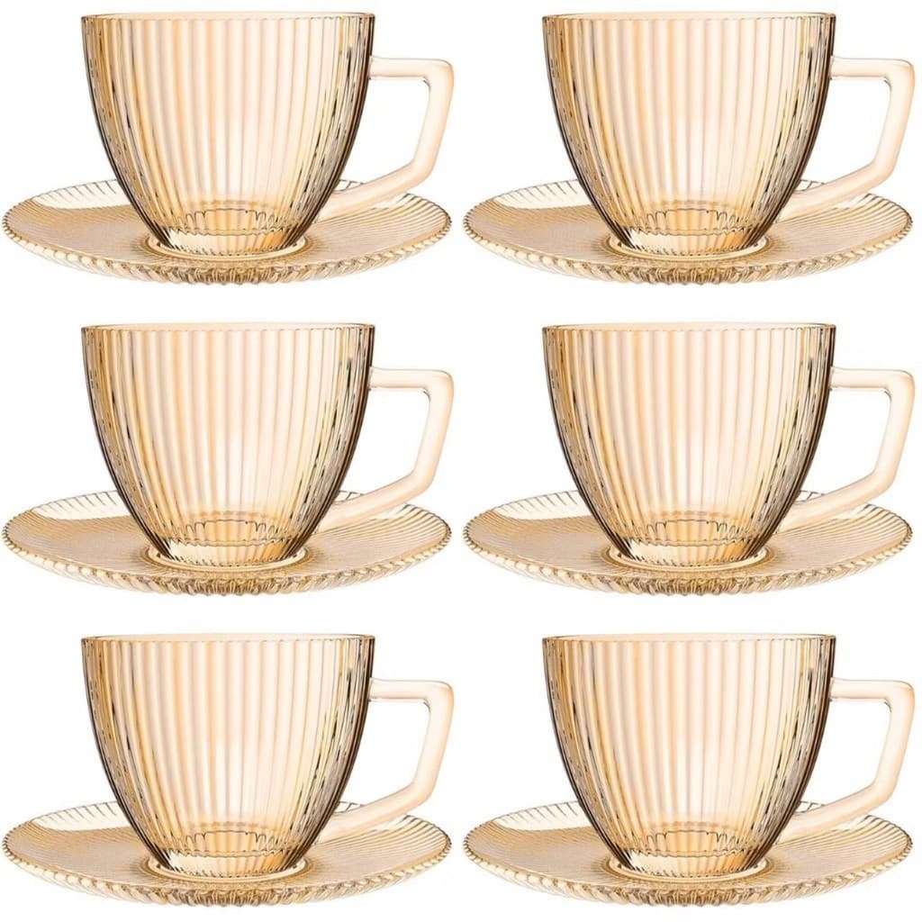 Jogo 6 Xícaras de Café 90ml com Pires Vidro Âmbar Hauskraft Graffiato – Elegante e Sofisticado