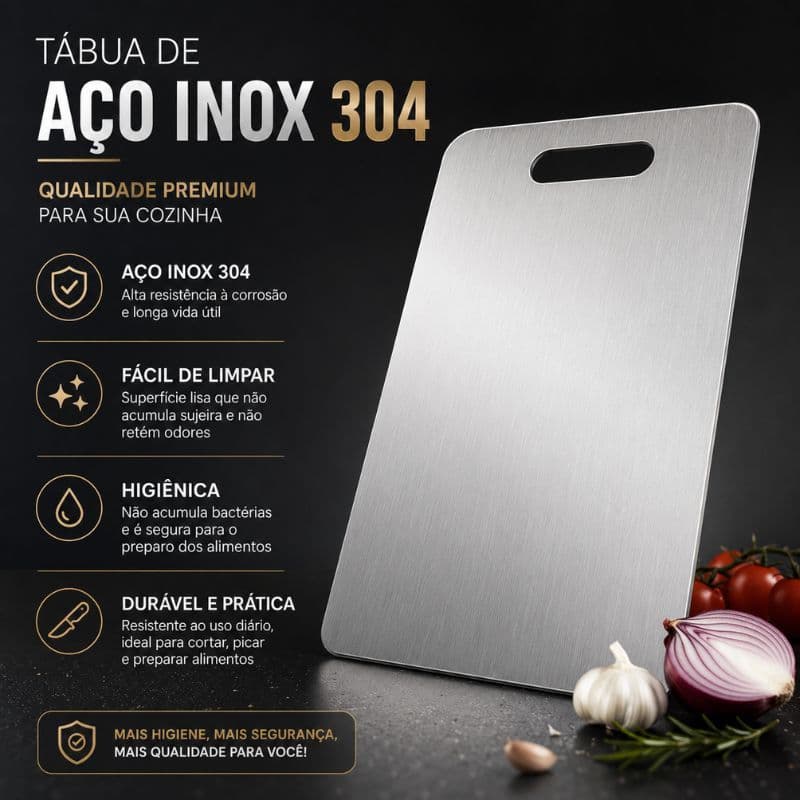 Tábua de Corte Inox 304 Dupla Face Antibacteriana Antimofo Resistente Cozinha Pequena ou Grande