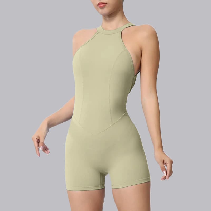 Novo macacão esportivo ajustado para corrida e fitness, roupa de natação e yoga sem costas.