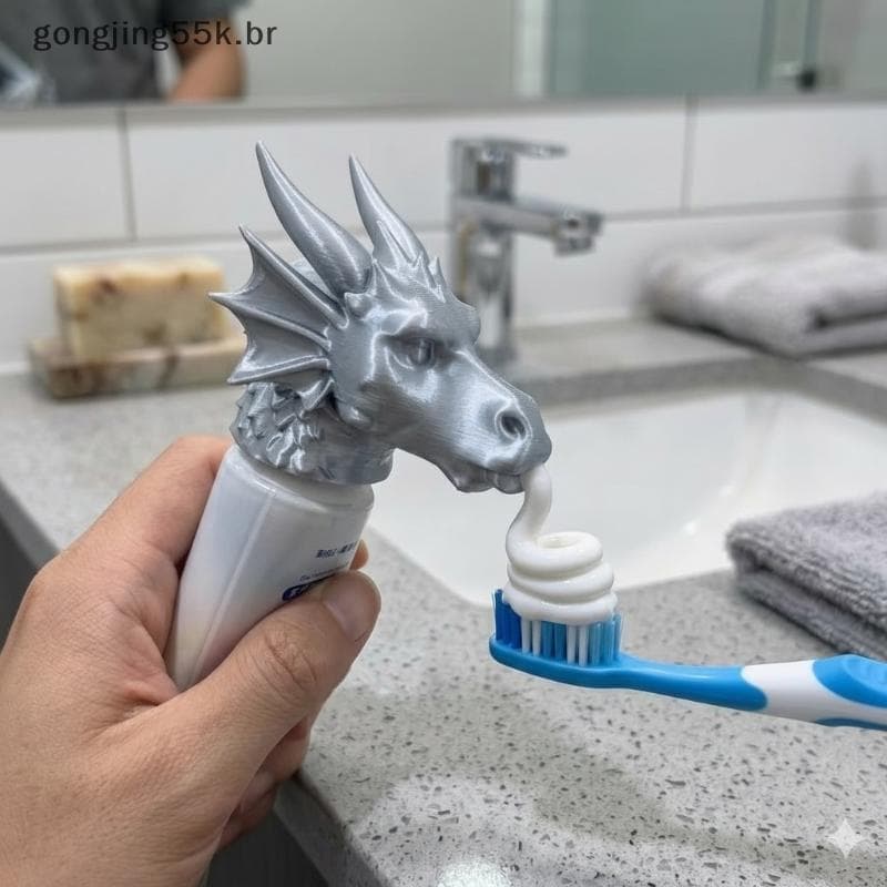 gon Prata Dragão Cabeça 3D Impresso Pasta De Dente Boné 1 Pçs Prático Criativo Decoração Do Banheiro Divertido Pequeno P