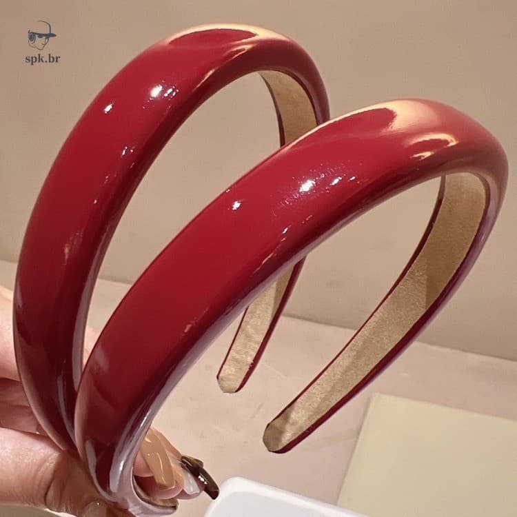 Faixa De Cabelo Retrô De Couro Vermelho Para Mulheres , De Alta Pressão , Laço Antiderrapante Lavar O Rosto , Branco Ele