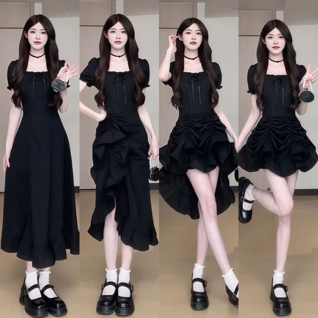 Vestido elegante com Design de tamanho grande, três peças, cordão, saia média, verão, cintura estreita, gola quadrada, l