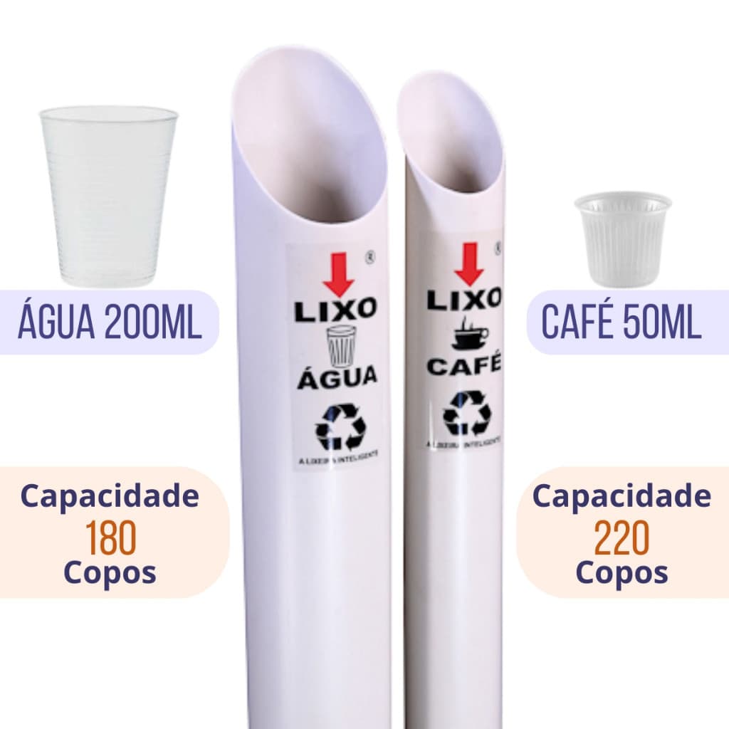 Lixeira Dispensador Duplo Pvc Para Copos Descartáveis Água 200ml e Café 50ml