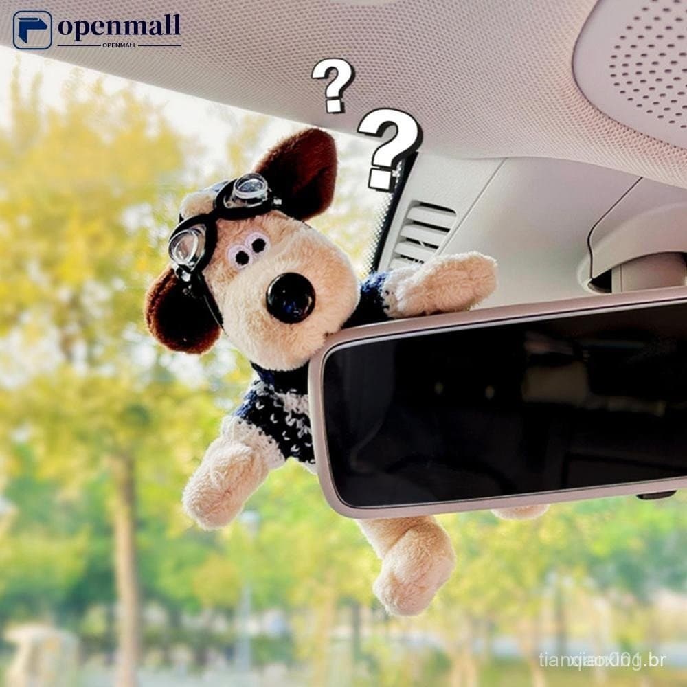 Newsandrainomall Ornamento Decorativo para Retrovisor de Carro em Forma de Cachorrinho de Pelúcia Fofo com Óculos C OEG8