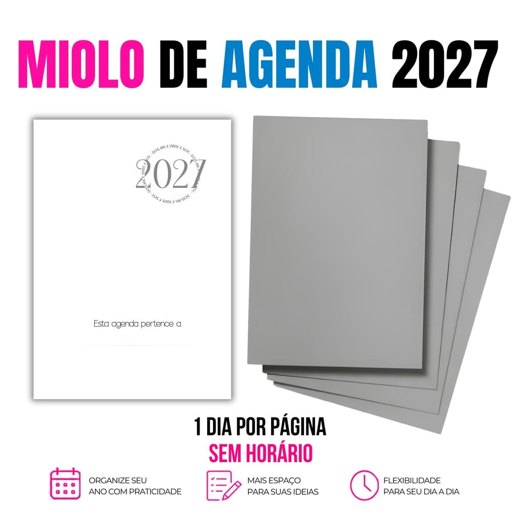 50 Miolo De Agenda 2027 - 1 Dia por página - SEM HORÁRIO/ 354 Páginas + Capa dura / Impresso no A5