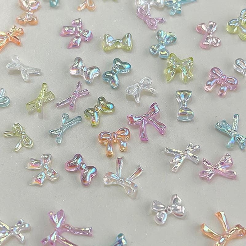 50 Pçs Arco Colorido Acessório Da Arte Do Prego Ilusionário AB Cor Resina Fita Arcos Manicure Decoração Charme