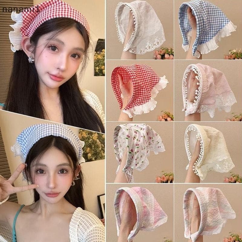nanami1 Verão Rendas Triângulo Lenço Mulher Headwear Moda Quadrado Acessórios Para O Cabelo Doce Turbante Boné Menina Tr