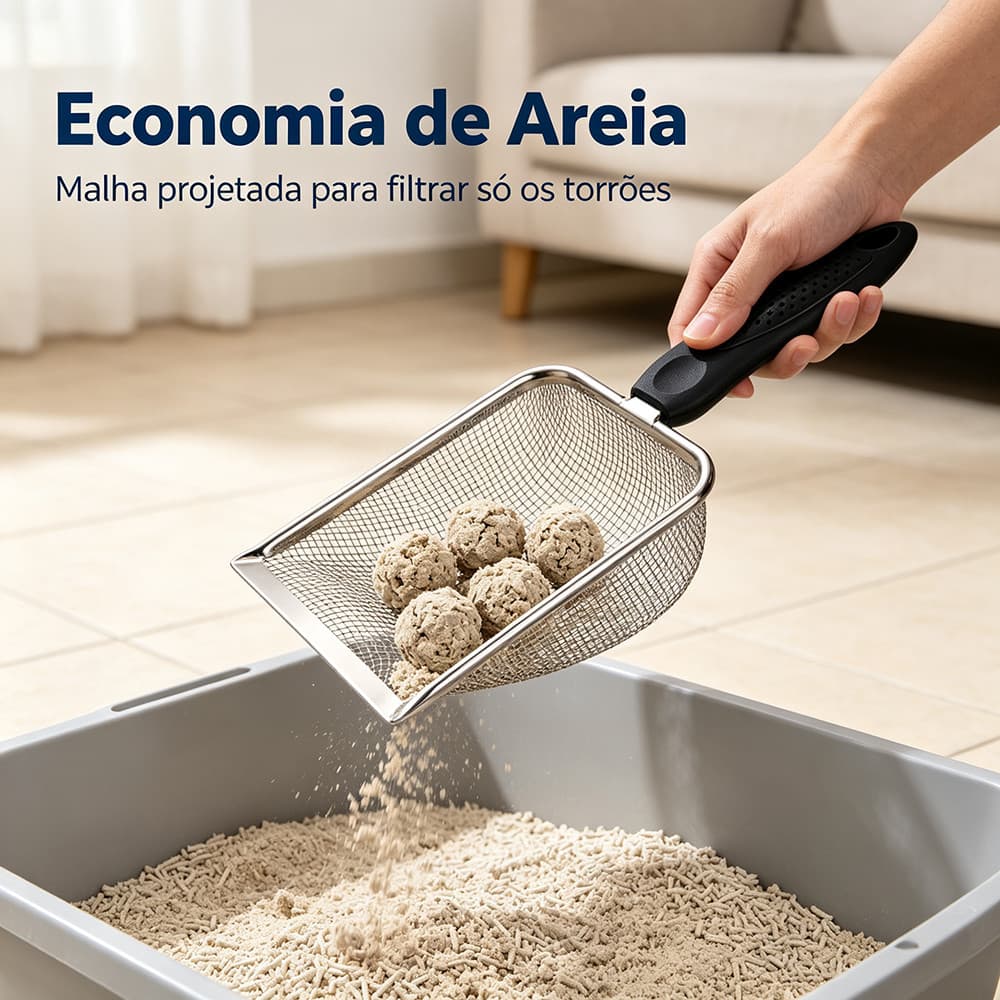 🐾 Peneira Coletora De Areia Resistente | Cabo Ergonômico Para Limpeza De Pets Diária Pá Coletora De Areia