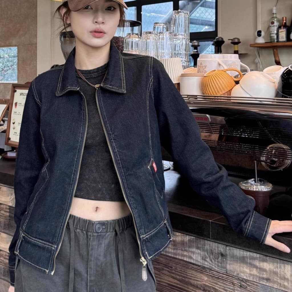 0 primavera outono Retro solto zíper lavado Casual Denim quente menina jaqueta curta topo feminino