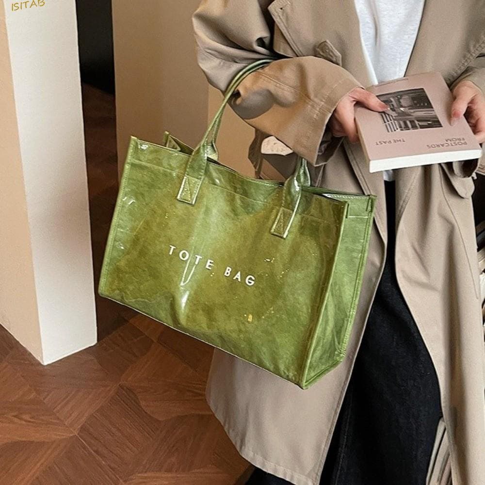 Bolsa Transparente ISITAB, Grande Capacidade, Bolsa de Verão em PVC Brilhante com Estampa de Letras ZH0G