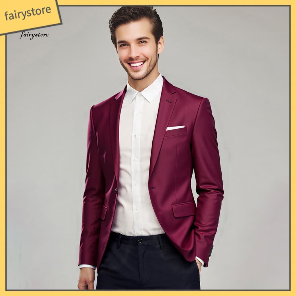 Solid Color Suit for Men Slim Fit 3d Tailored 2pcs Set – Lapel Blazer Mid-rise Long Pants Stylish for Wedding Party Bu