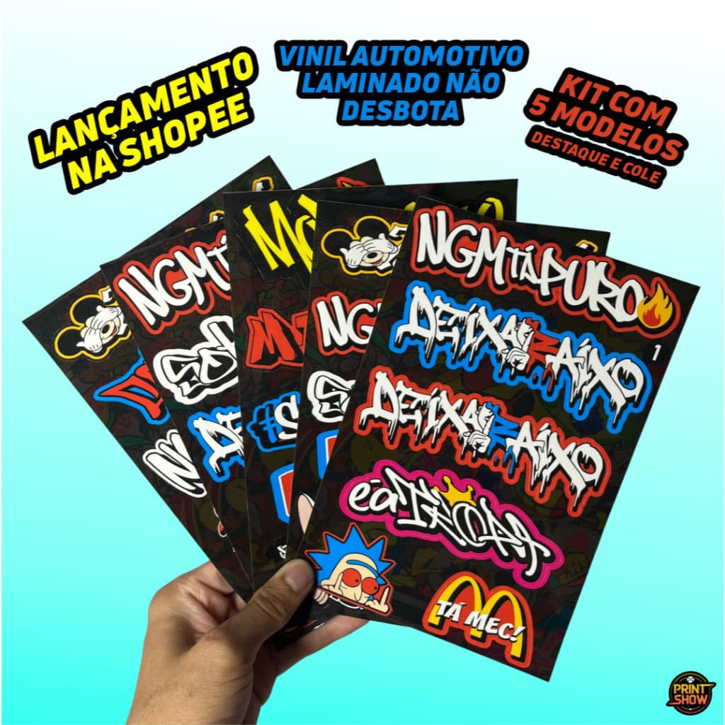 Kit 5 Cartelas Adesivos Vinil Laminado 22x15cm à Prova D’Água, Não Desbota e Alto Brilho Moto Carro Bike Capacete