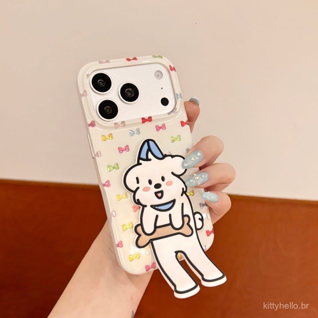 Suporte de figura de animal adequado para capa de celular iPhone 17 Pro Max, capa protetora de câmera com desenho animad