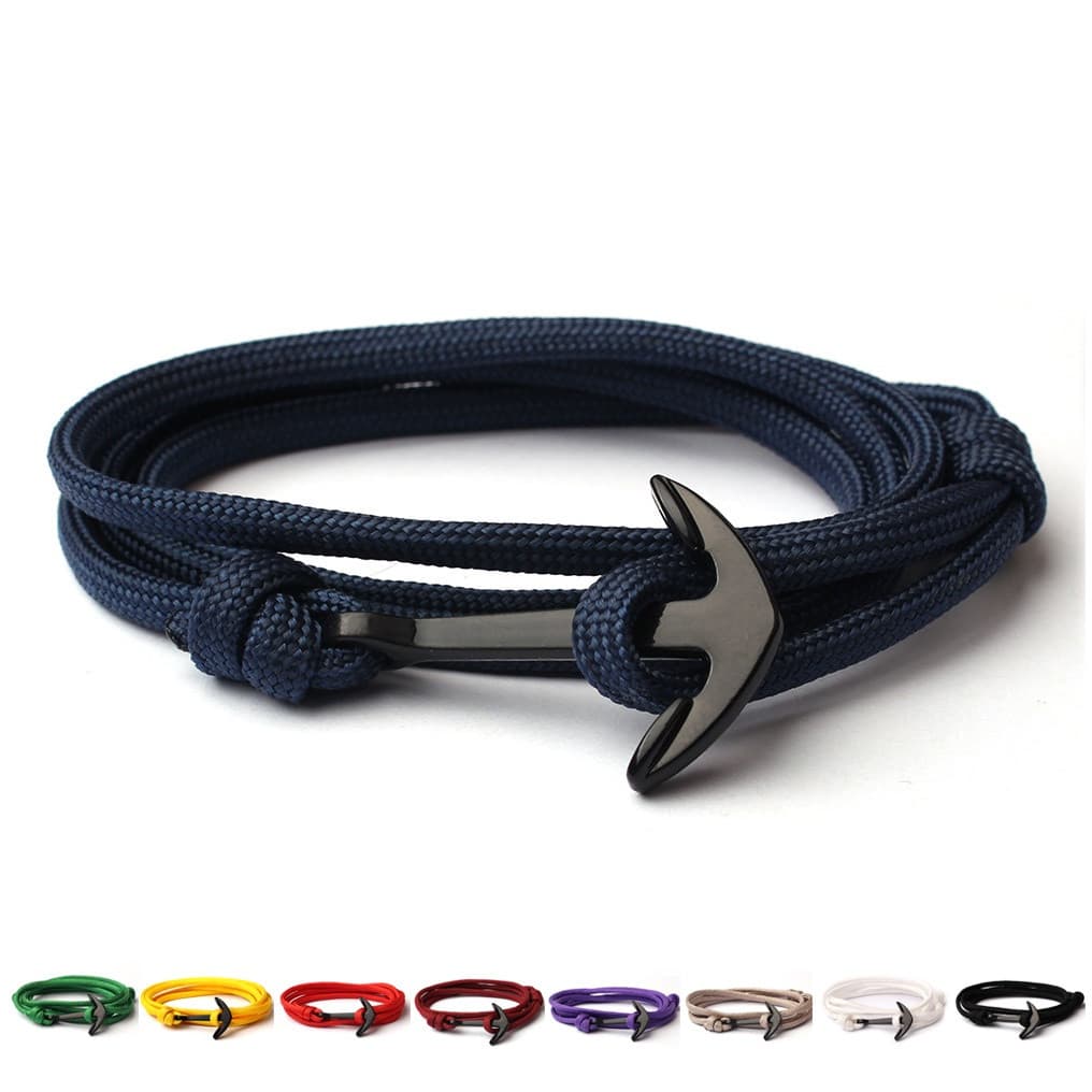 Pulseira masculina âncora náutica paracord ajustável