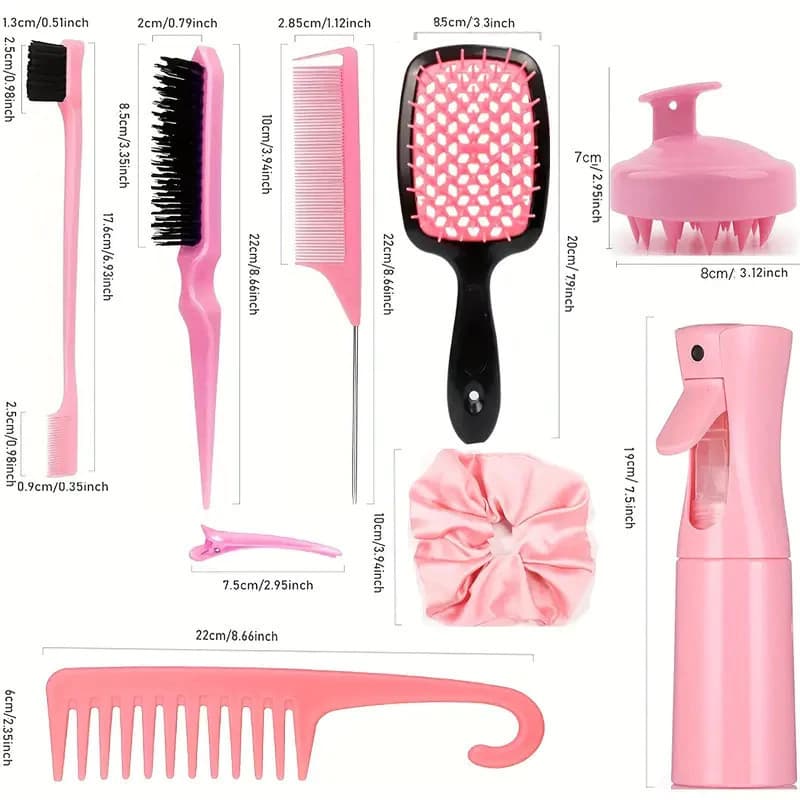 12pcs Escova Para Cabelos Encaracolados Conjunto De Pente De Rabo De Rato Curvo Natural Naturais Ferramentas Salões De