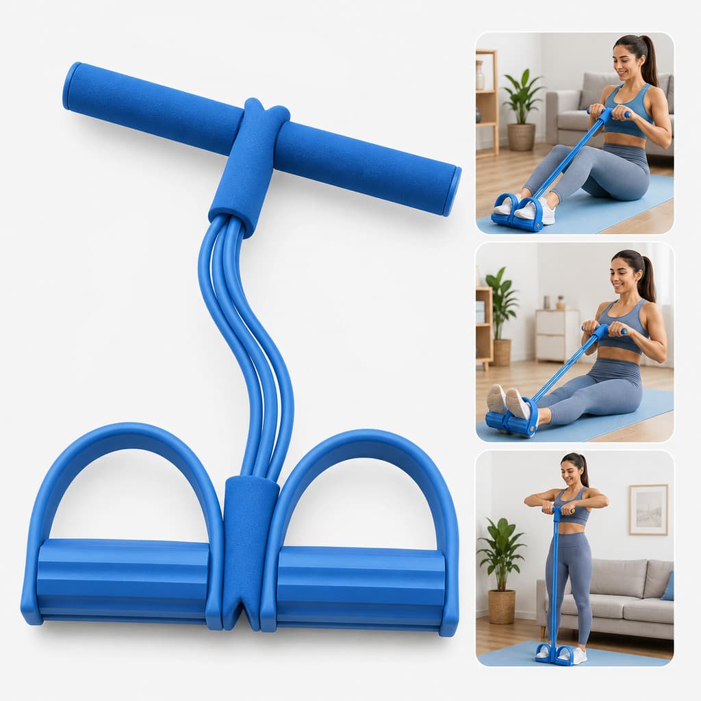 Elástico Extensor com Pedal Multifunção Fitness para Braços, Pernas, Abdômen, Musculação e Treino em Casa