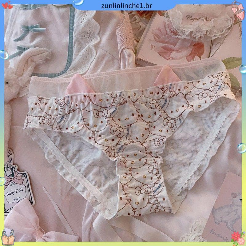 Puro desejo meninas Briefs kit ty bonito dos desenhos animados impresso orelhas tridimensionais kt calcinha de seda gelo