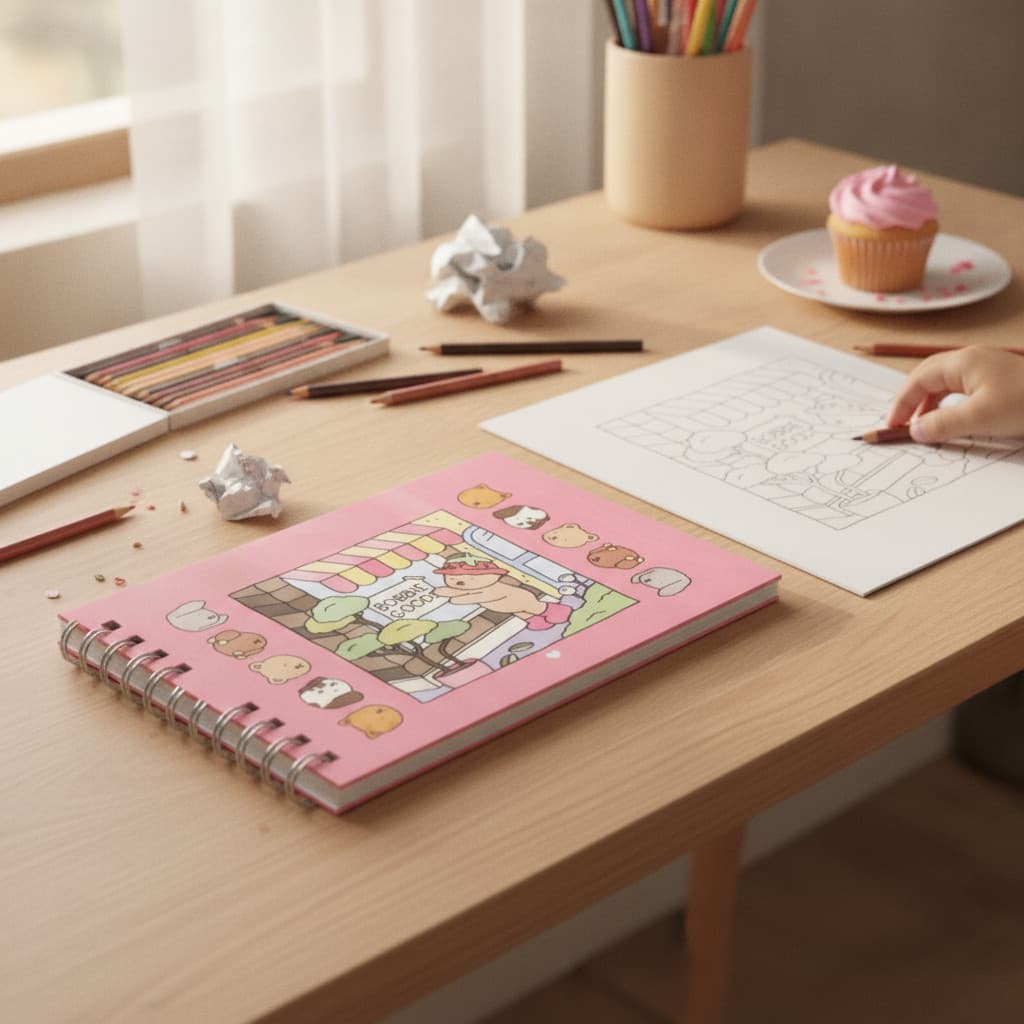 Caderno de Atividades para Pintar Urso Bob Rosa 50 Folhas Capa Dura: Estimula Imaginação Infant