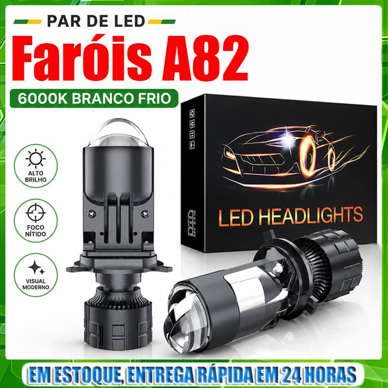 Faróis De Motocicleta LED A82 H4 , Projetor H4 Com Feixe Alto/Baixo Automático , Lâmpadas 6000K Para Carro (Par)