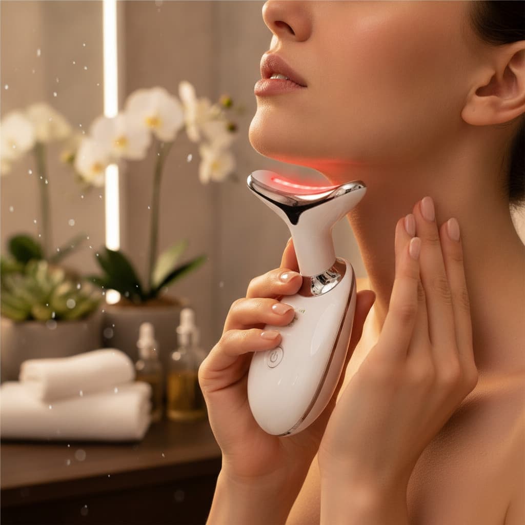 Massageador Facial Profissional LED e EMS Bivolt | Tratamento Antissinais Rugas Flacidez Pescoç
