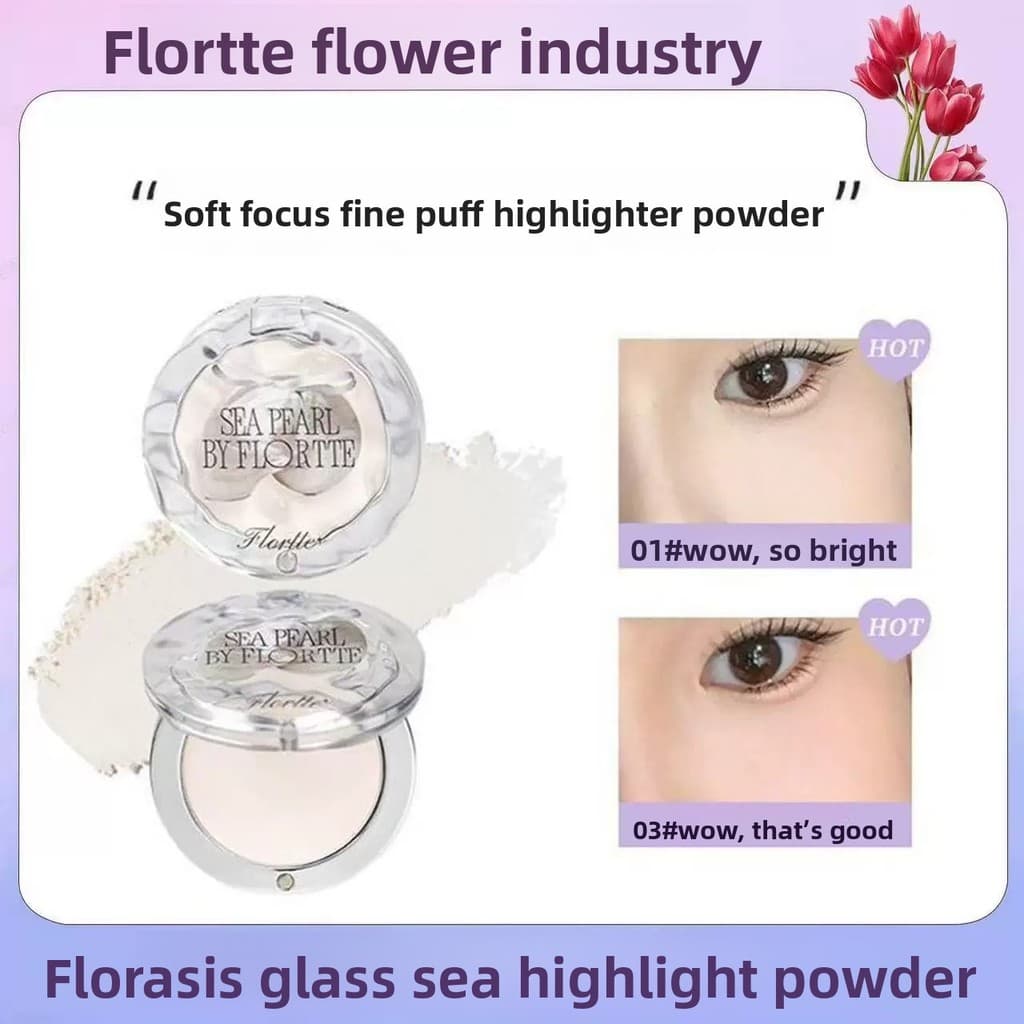 FLORTTE FLORTTE Vidro Sea Series Monocromático Expansão Marcador Natural Iluminador Placa Facial Capa Rasgo Groove