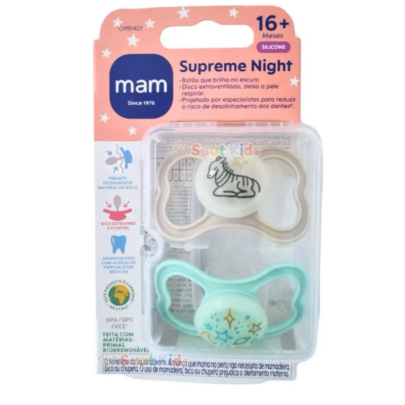 Chupeta 16+ Night Supreme Mam Bico Silicone Bebê Menino