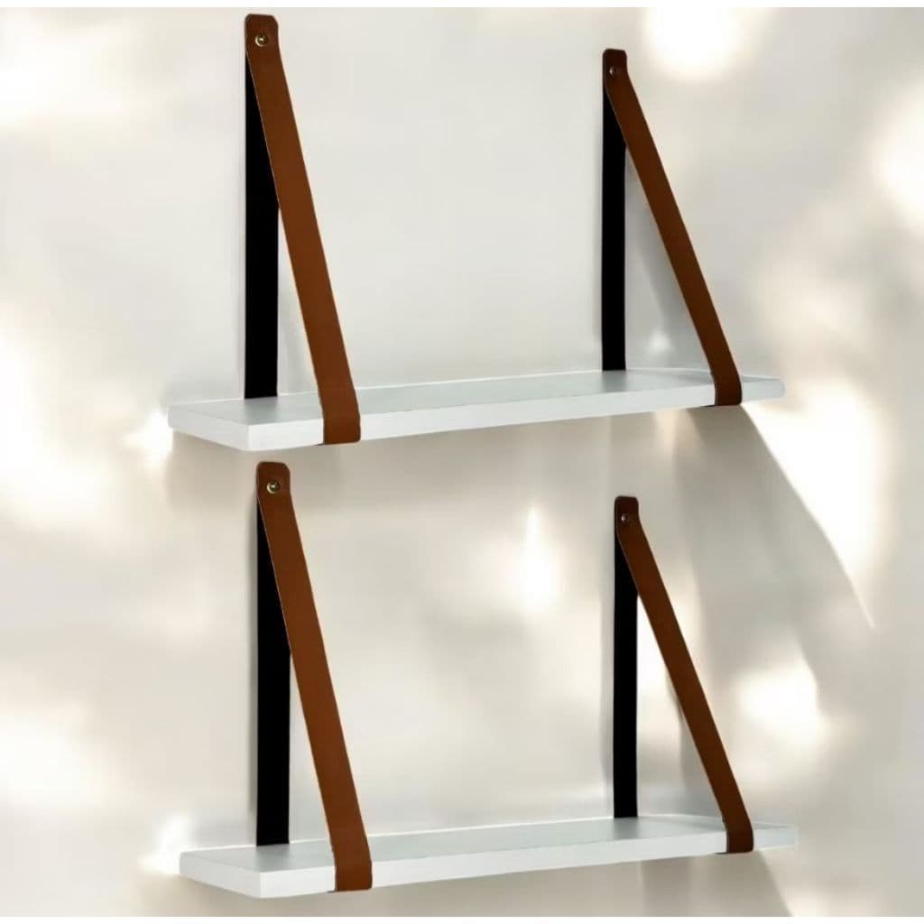 Kit 2 Prateleiras MDF Branca Premium  Suspensa alças couro P/ Organização De Ambientes em Promoção