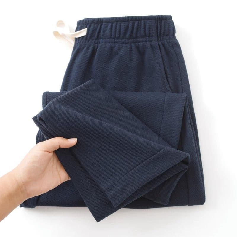 Novo produto azul marinho sarja algodão Sweatpants masculino 300g pesado solto em linha reta esportes calças casuais mas