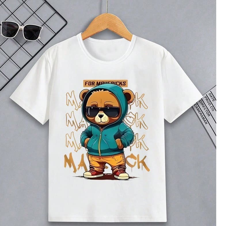 Camiseta Kids Urso Mack Infantil Meninos Estilo Camisa Tendência 100% Algodão