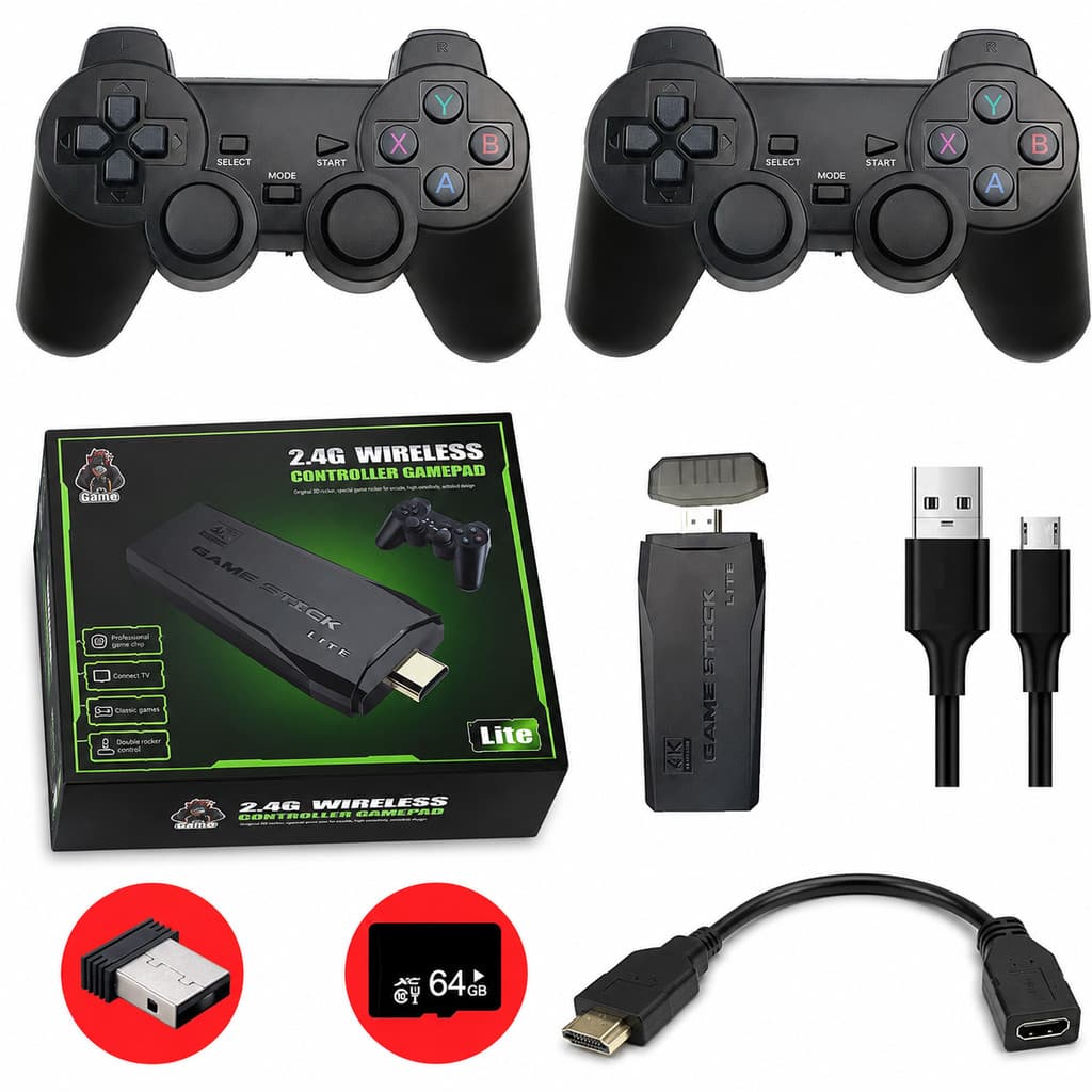 Videogame Stick 10mil 2 Controles Sem Fio Console  Portatil Jogos Retro Antigo preto