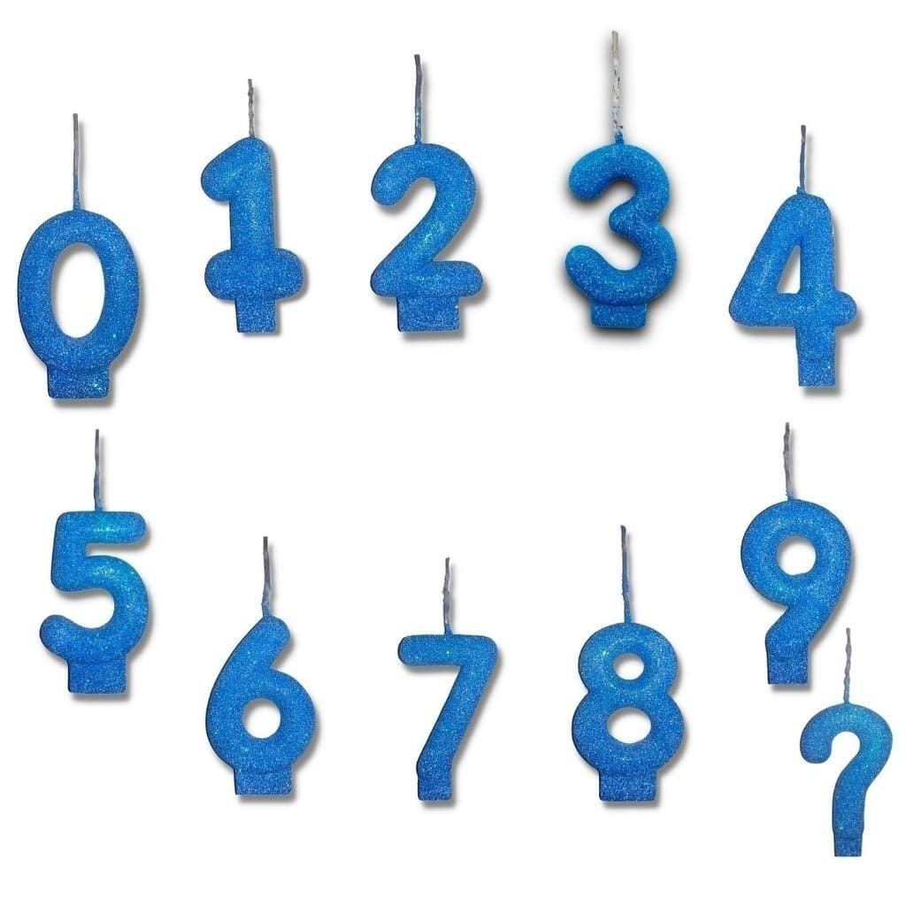 Velas De Aniversário com 11 Números - Azul Bebê 0 a 9 e ?