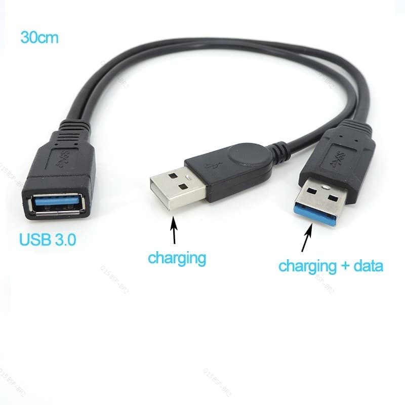 30cm USB 3.0 Fêmea Para Duplo 2 2.0 3.0 Macho Fonte De Alimentação Dados Y Cabo De Carregamento BR15B2