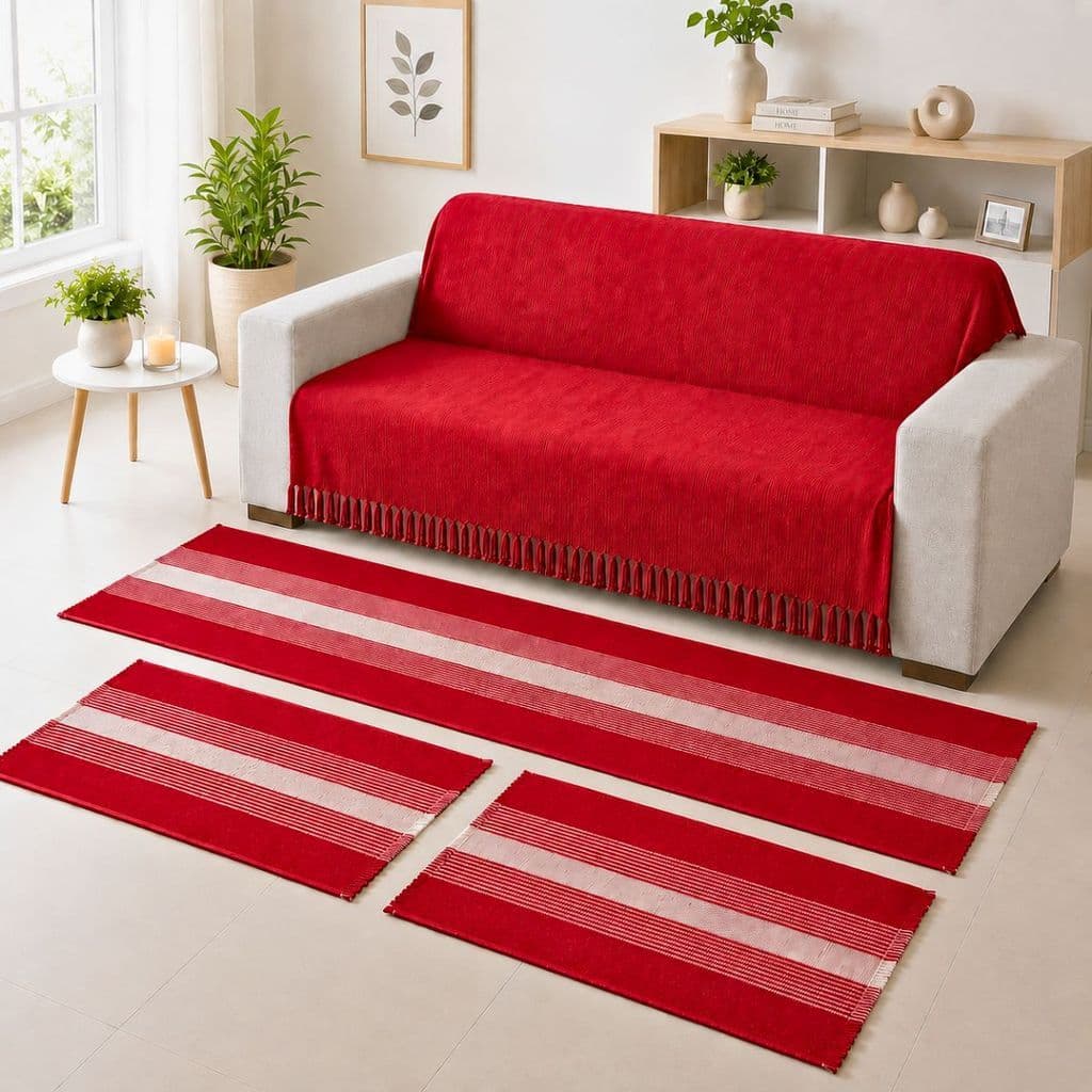 Kit Sala Luxo Manta Sofá + Tapete 3 Peças Premium 100% Algodão Retrátil Grande Decorativo Promoção
